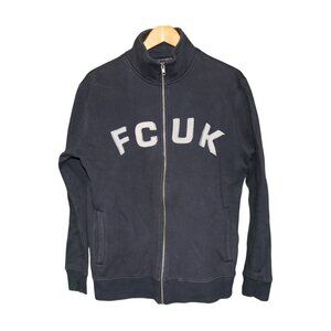 French Connection Men's Navy Zip-Up Sweater with FCUK Logo